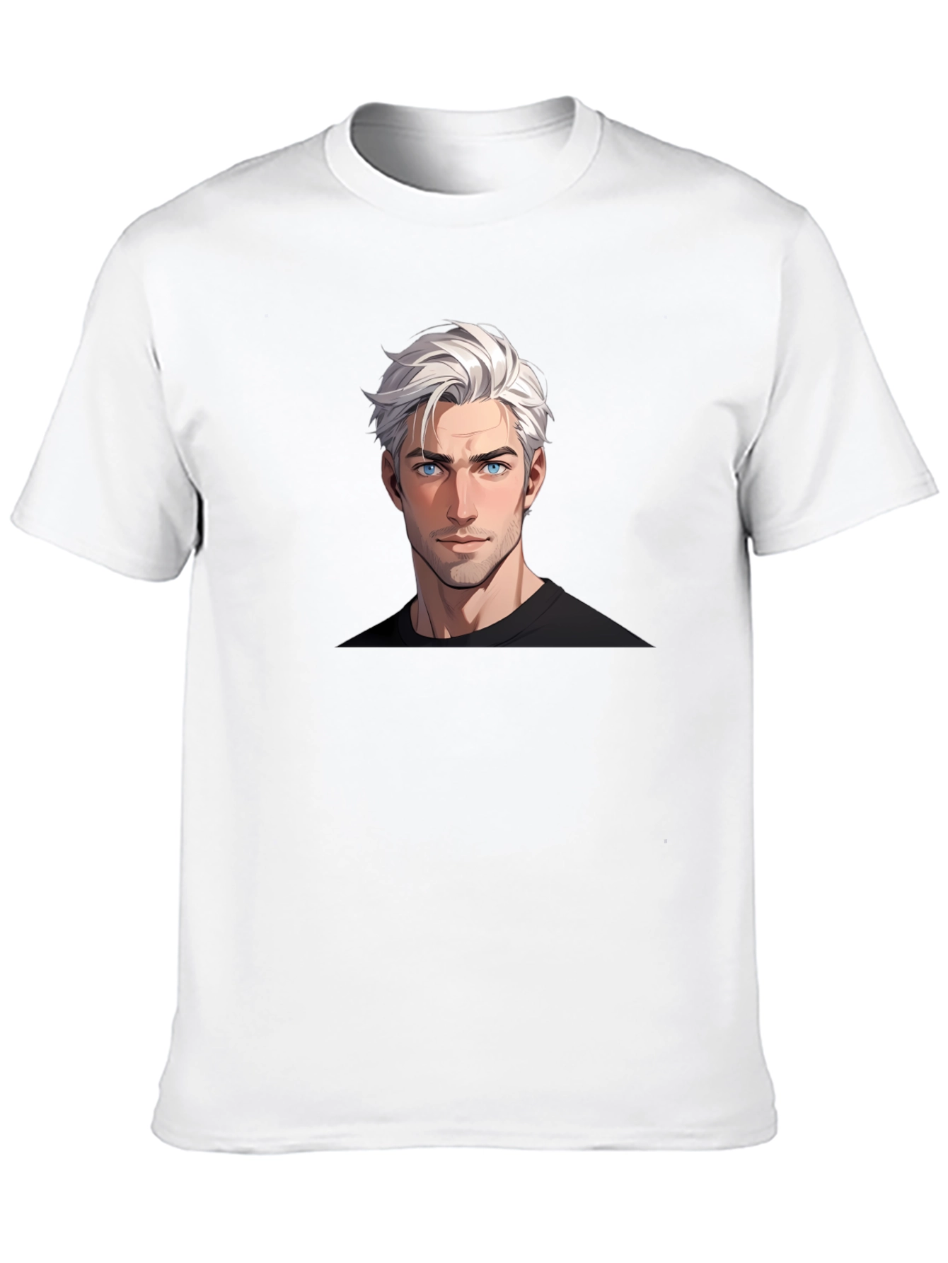 Graphic Tee: Anime Guy Portrait Black T-Shirt