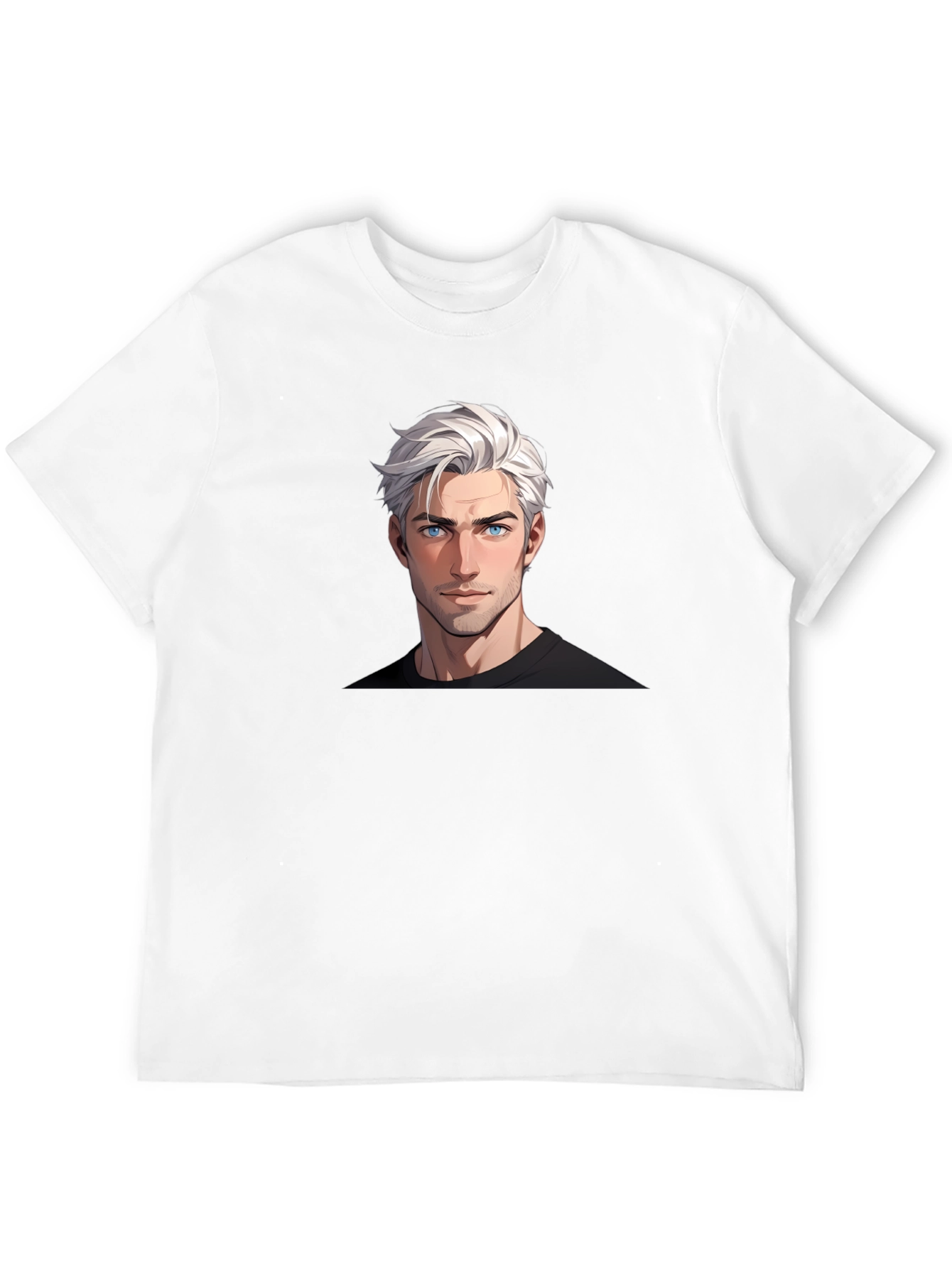 Graphic Tee: Anime Guy Portrait Black T-Shirt