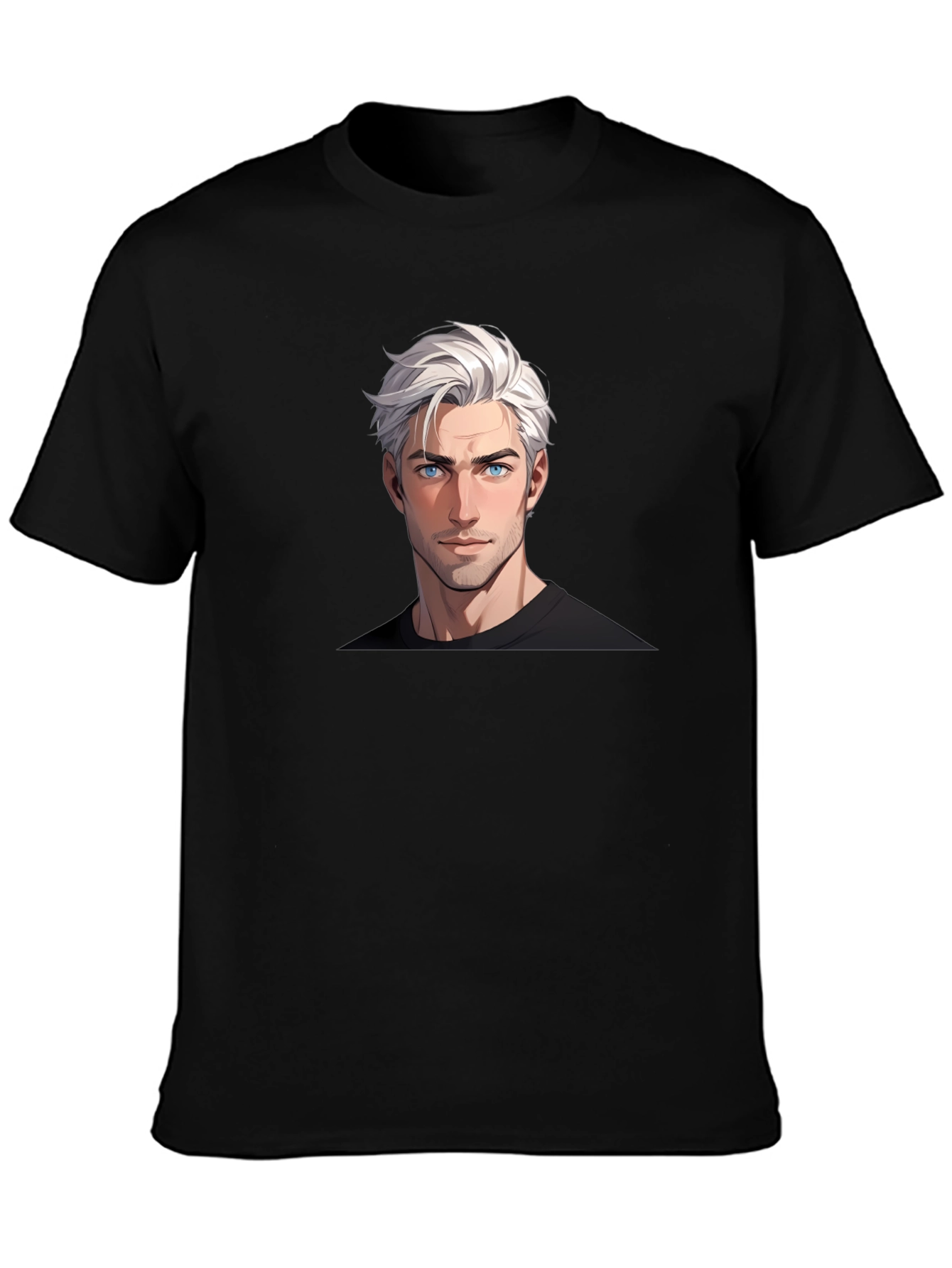 Graphic Tee: Anime Guy Portrait Black T-Shirt