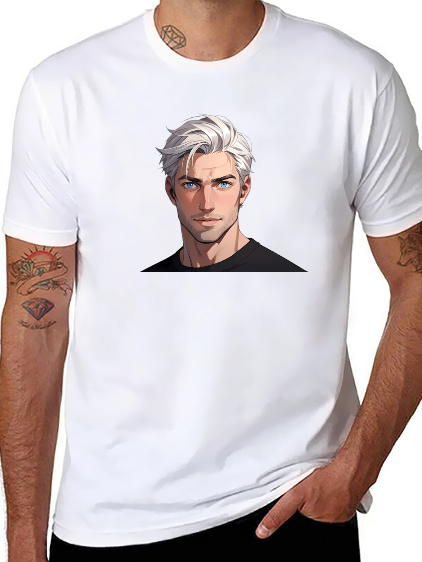 Graphic Tee: Anime Guy Portrait Black T-Shirt