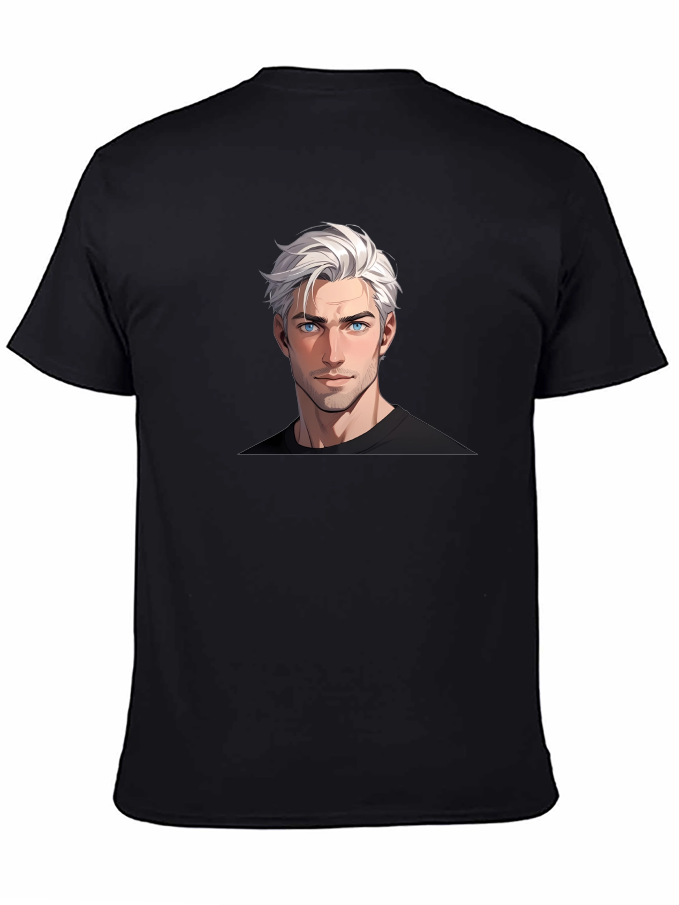 Graphic Tee: Anime Guy Portrait Black T-Shirt