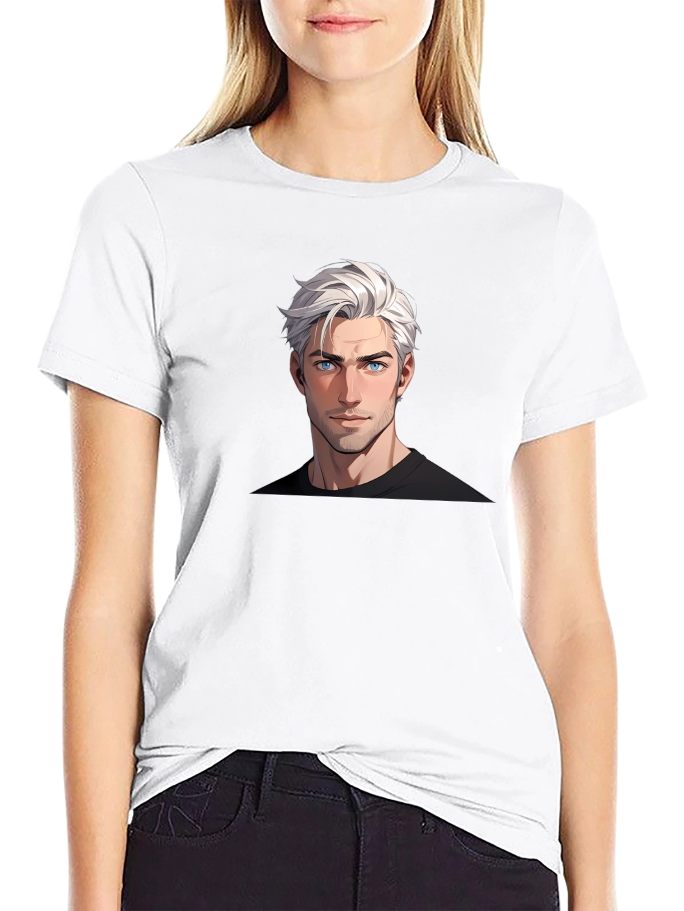 Graphic Tee: Anime Guy Portrait Black T-Shirt