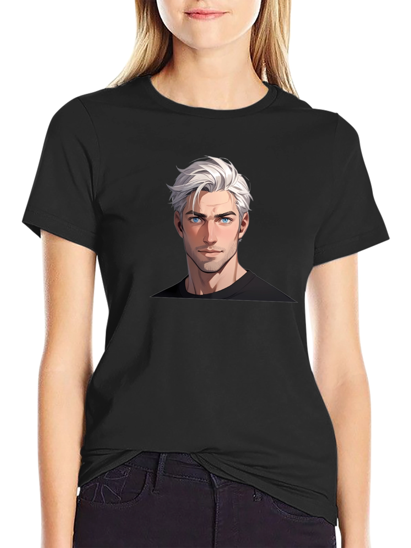 Graphic Tee: Anime Guy Portrait Black T-Shirt