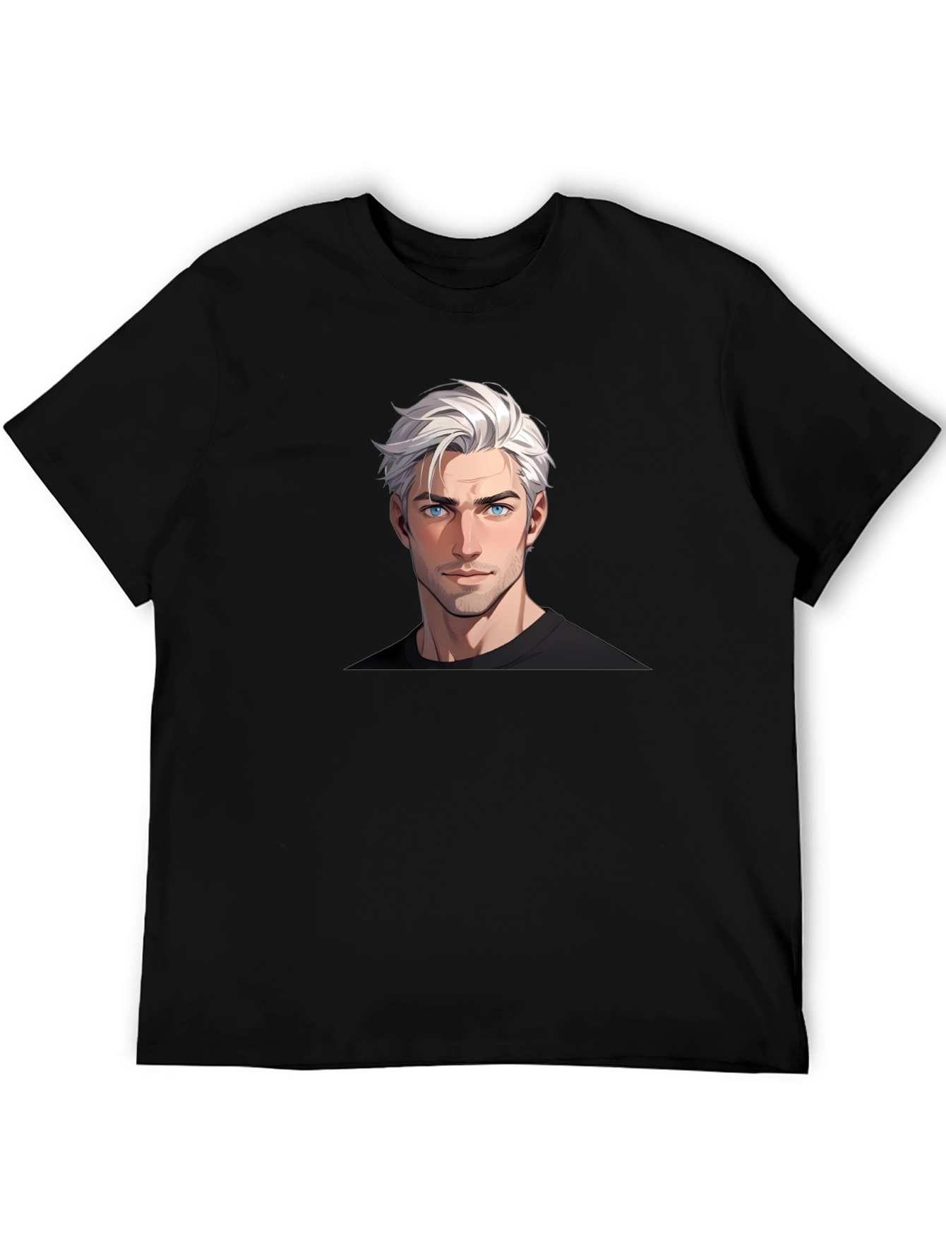 Graphic Tee: Anime Guy Portrait Black T-Shirt