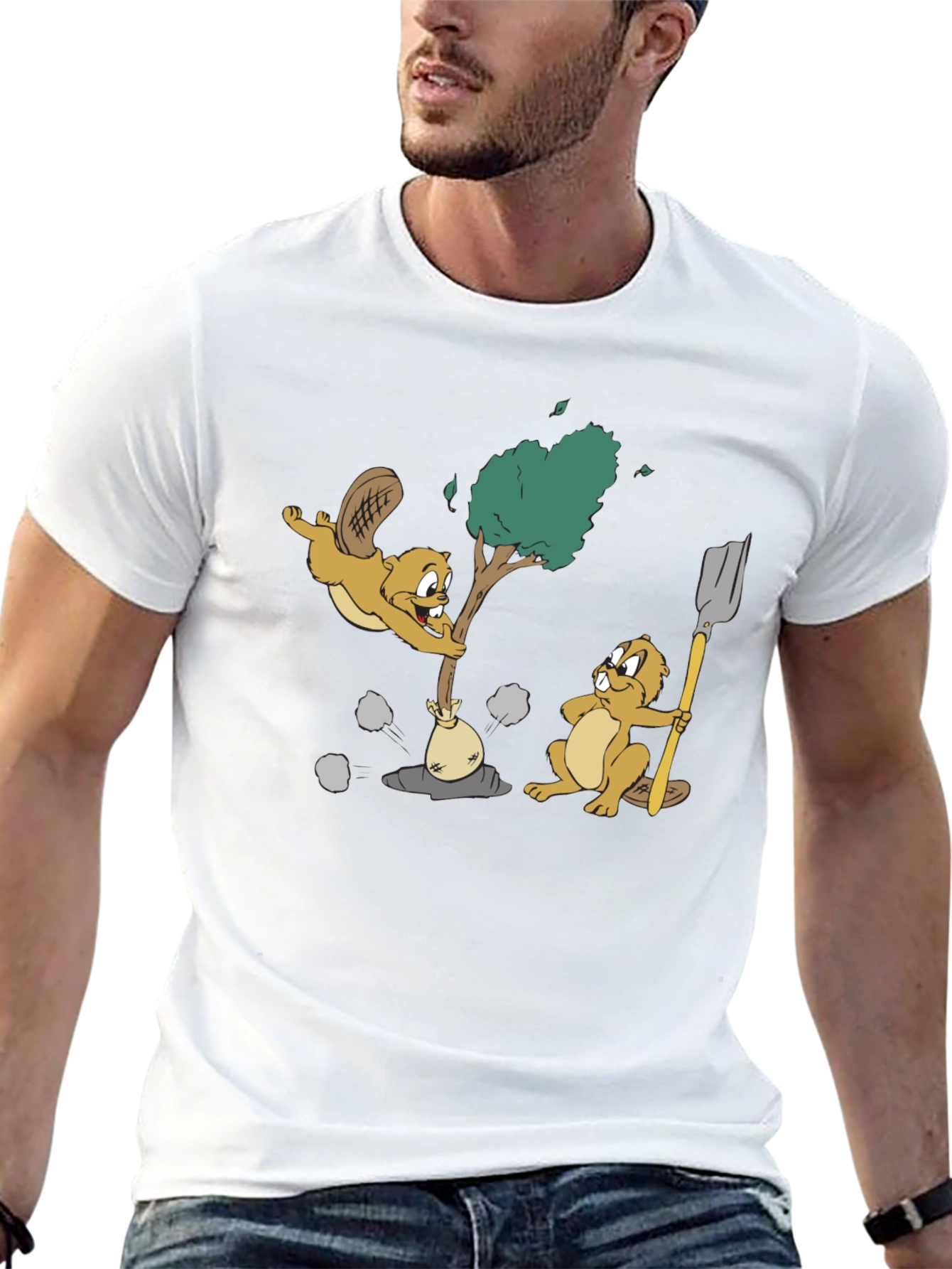 Cartoon Beaver Tree T-Shirt