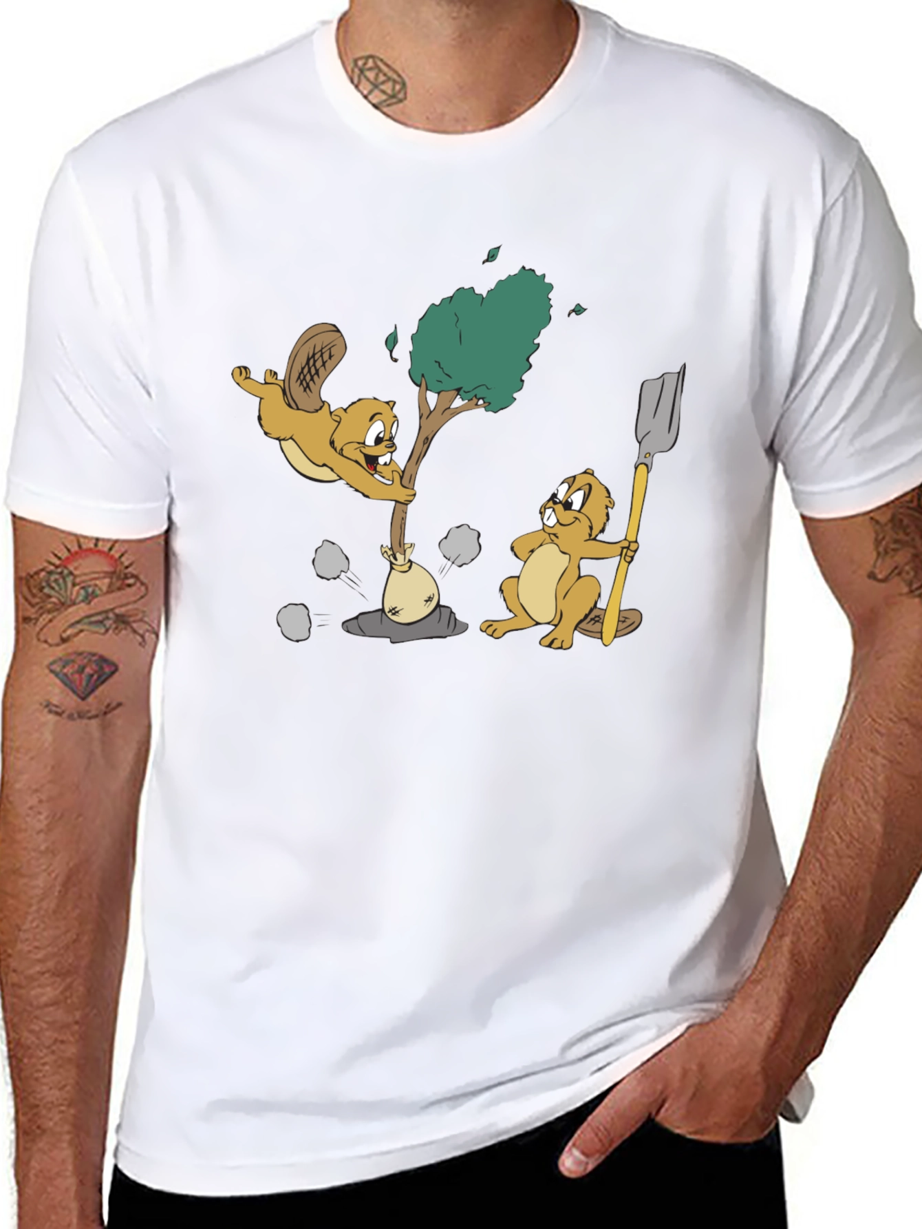 Cartoon Beaver Tree T-Shirt
