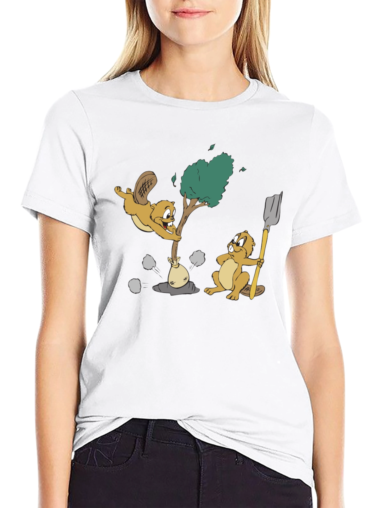 Cartoon Beaver Tree T-Shirt