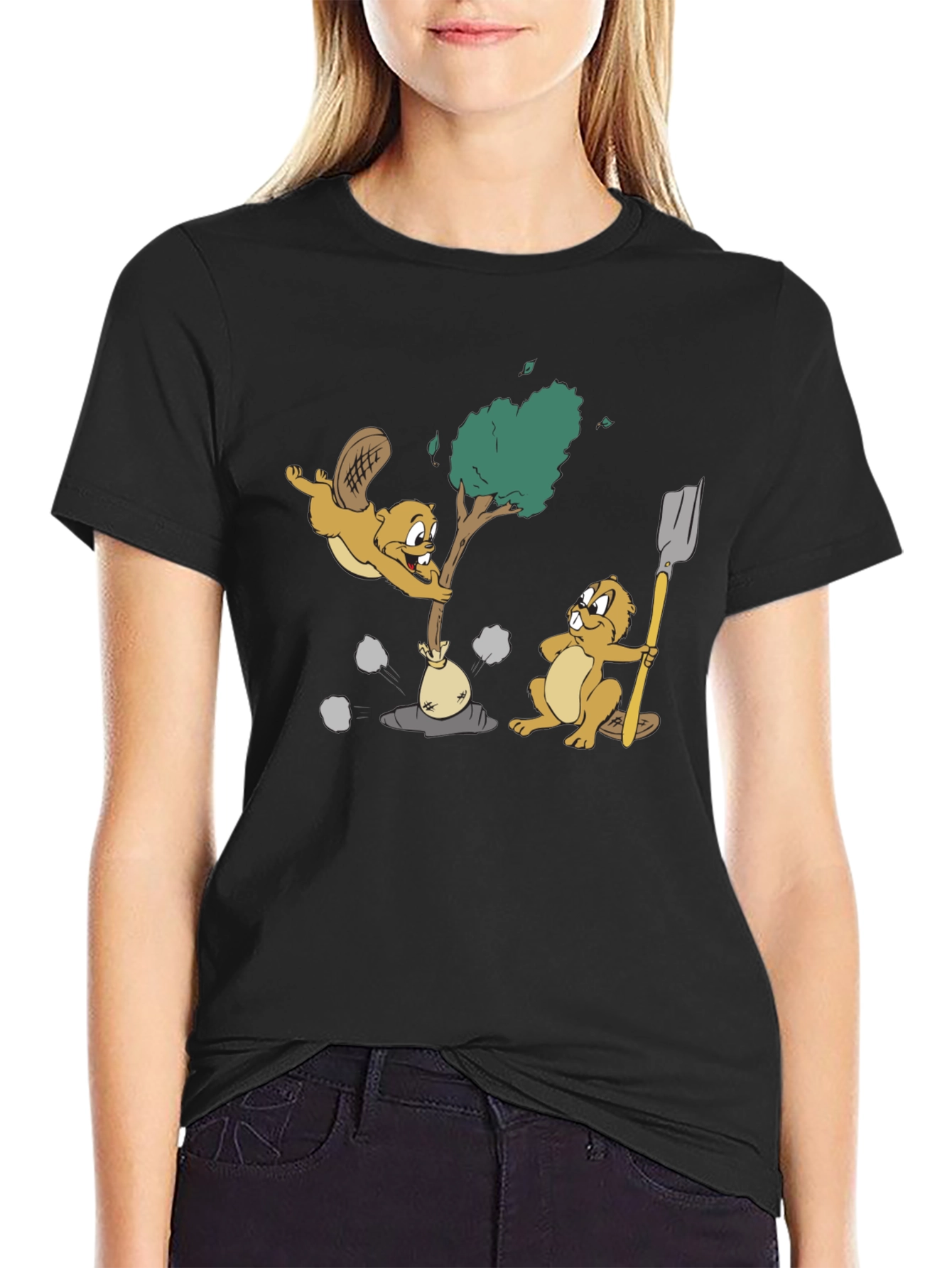 Cartoon Beaver Tree T-Shirt
