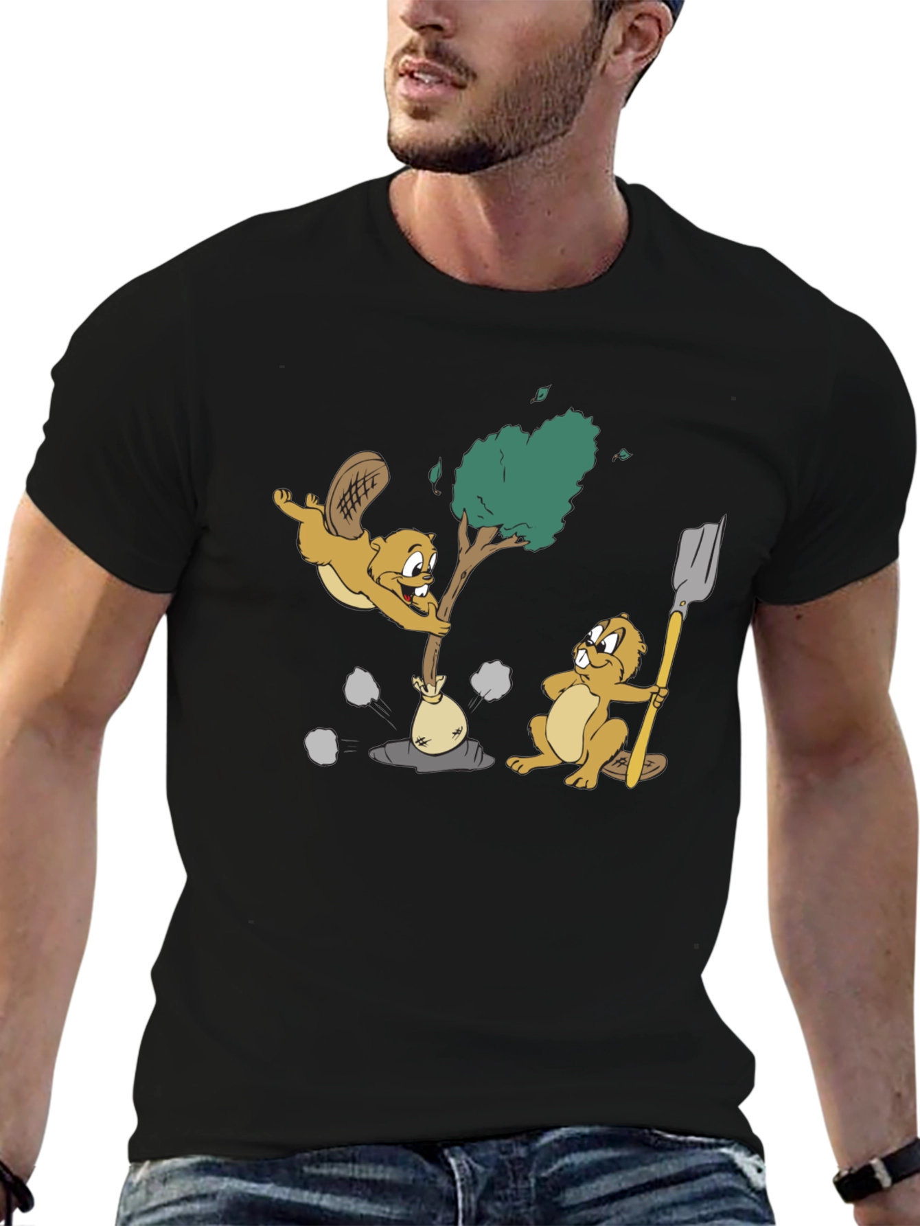Cartoon Beaver Tree T-Shirt