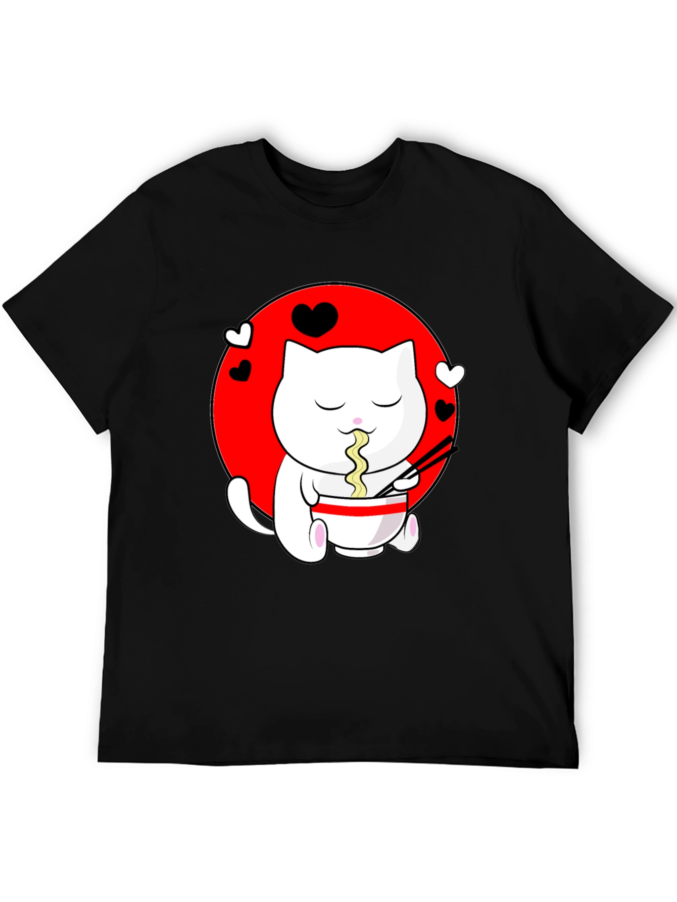 Kawaii Cat Ramen Black T-Shirt