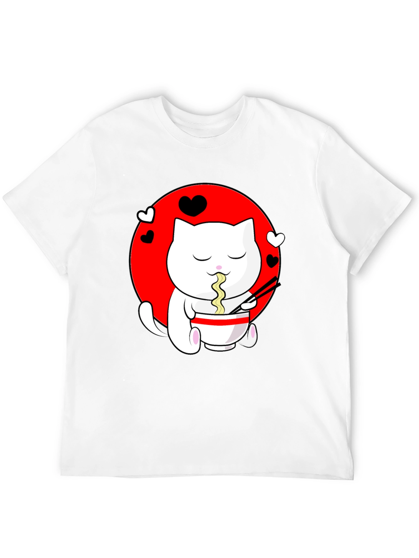 Kawaii Cat Ramen Black T-Shirt