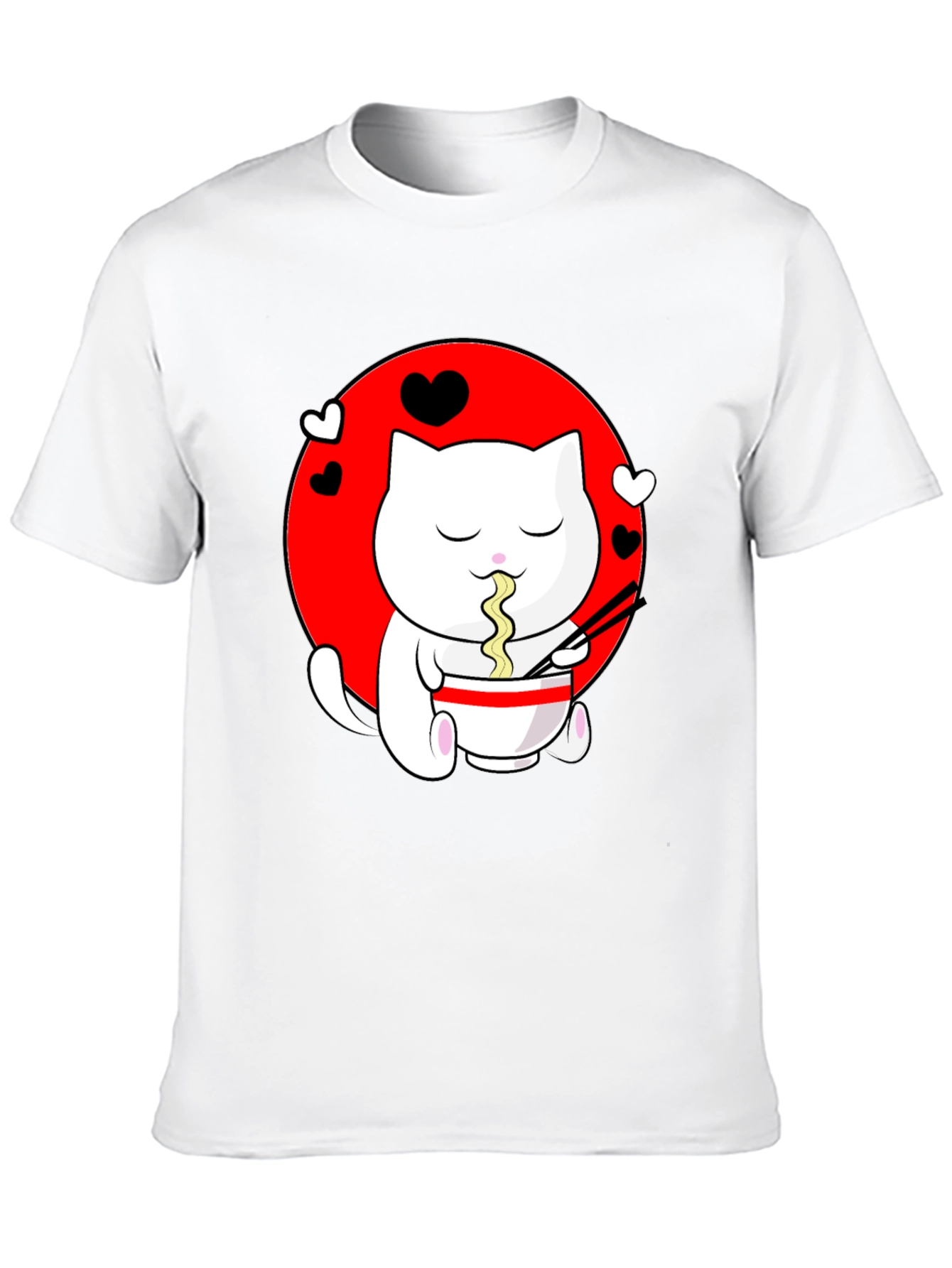 Kawaii Cat Ramen Black T-Shirt