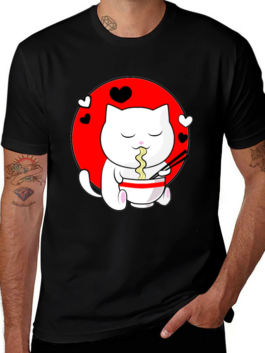 Kawaii Cat Ramen Black T-Shirt