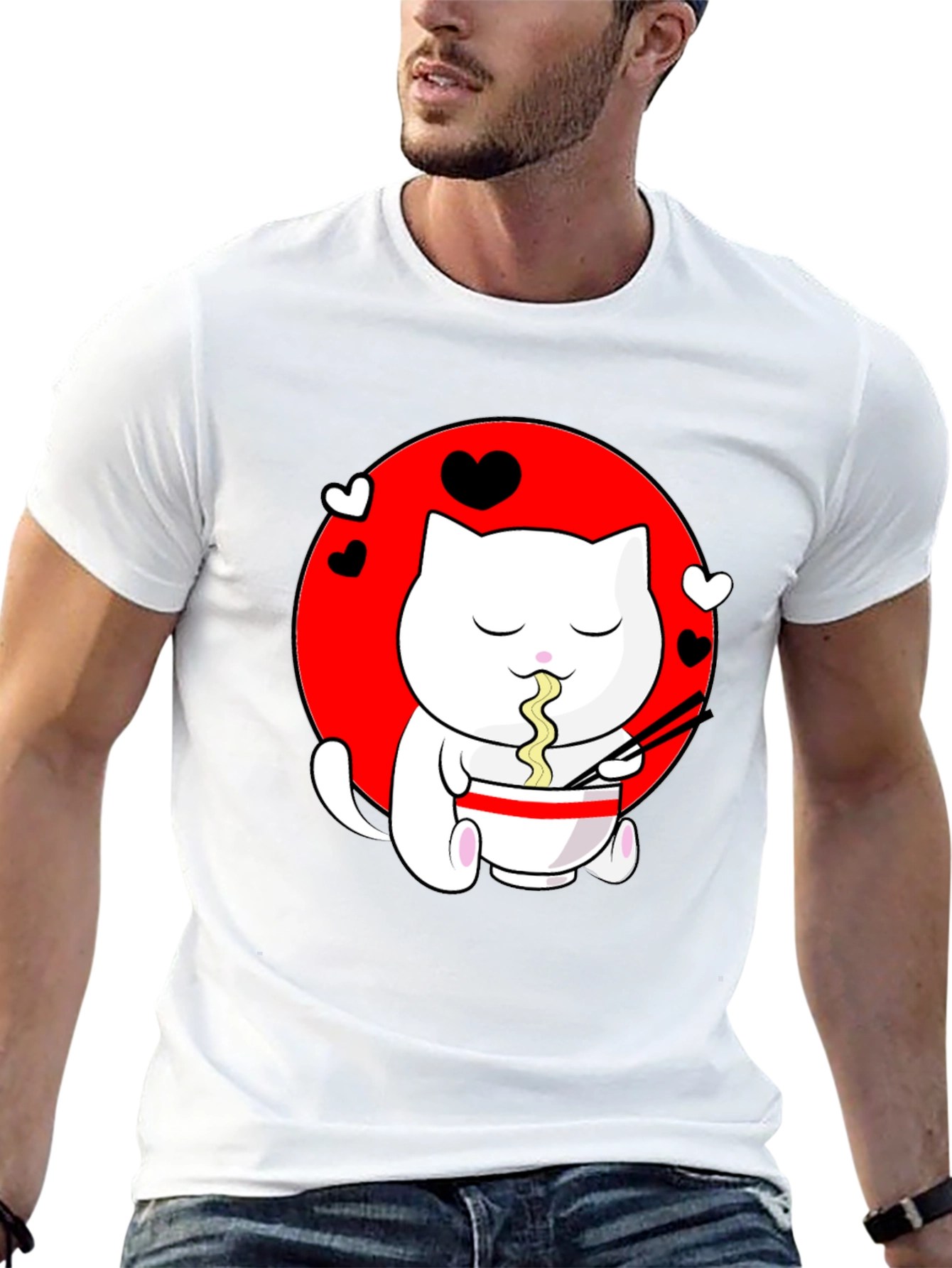 Kawaii Cat Ramen Black T-Shirt