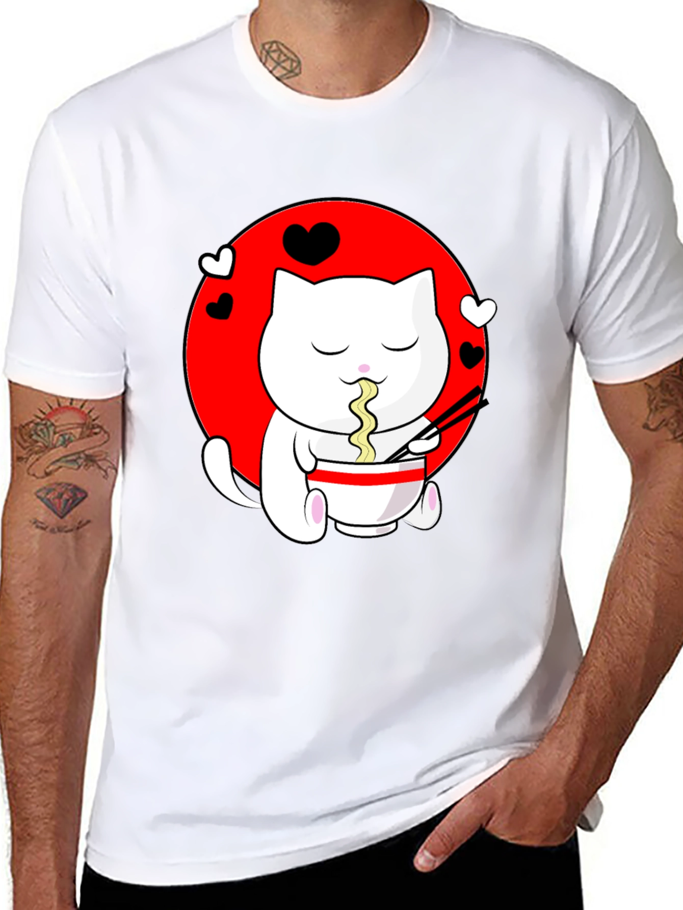 Kawaii Cat Ramen Black T-Shirt
