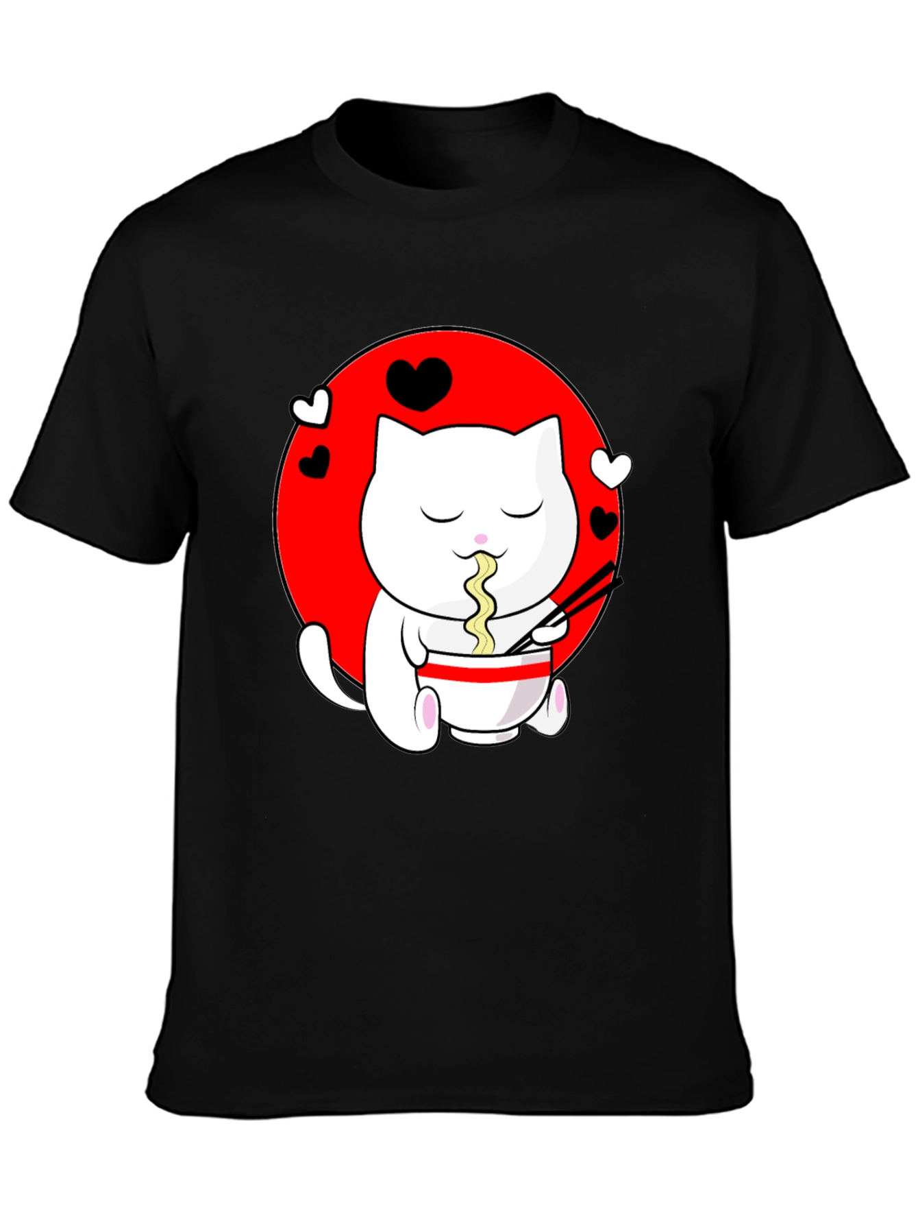 Kawaii Cat Ramen Black T-Shirt
