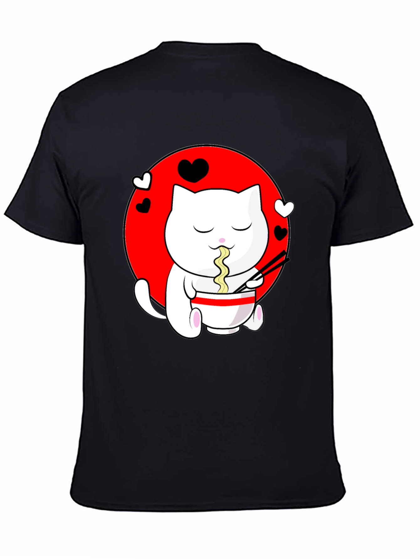 Kawaii Cat Ramen Black T-Shirt