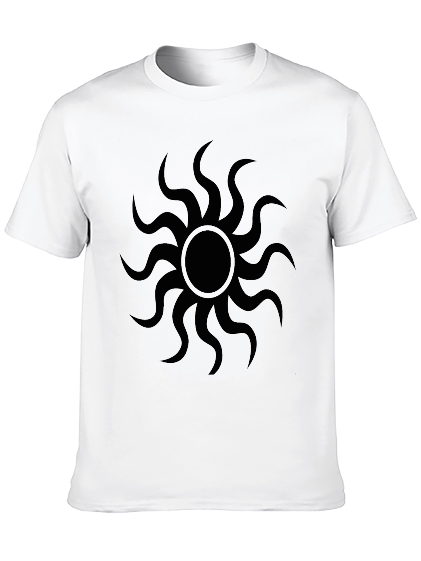 Black Graphic Tee - Sunburst Design Casual Wear