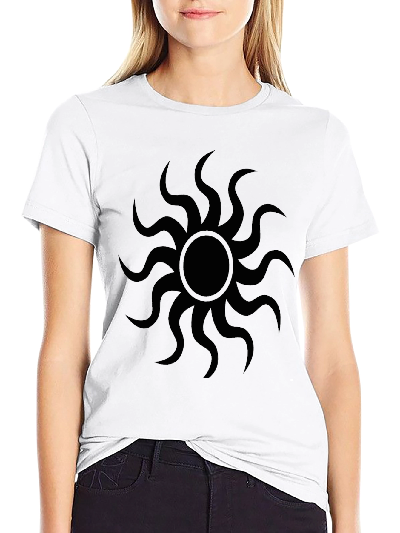 Black Graphic Tee - Sunburst Design Casual Wear