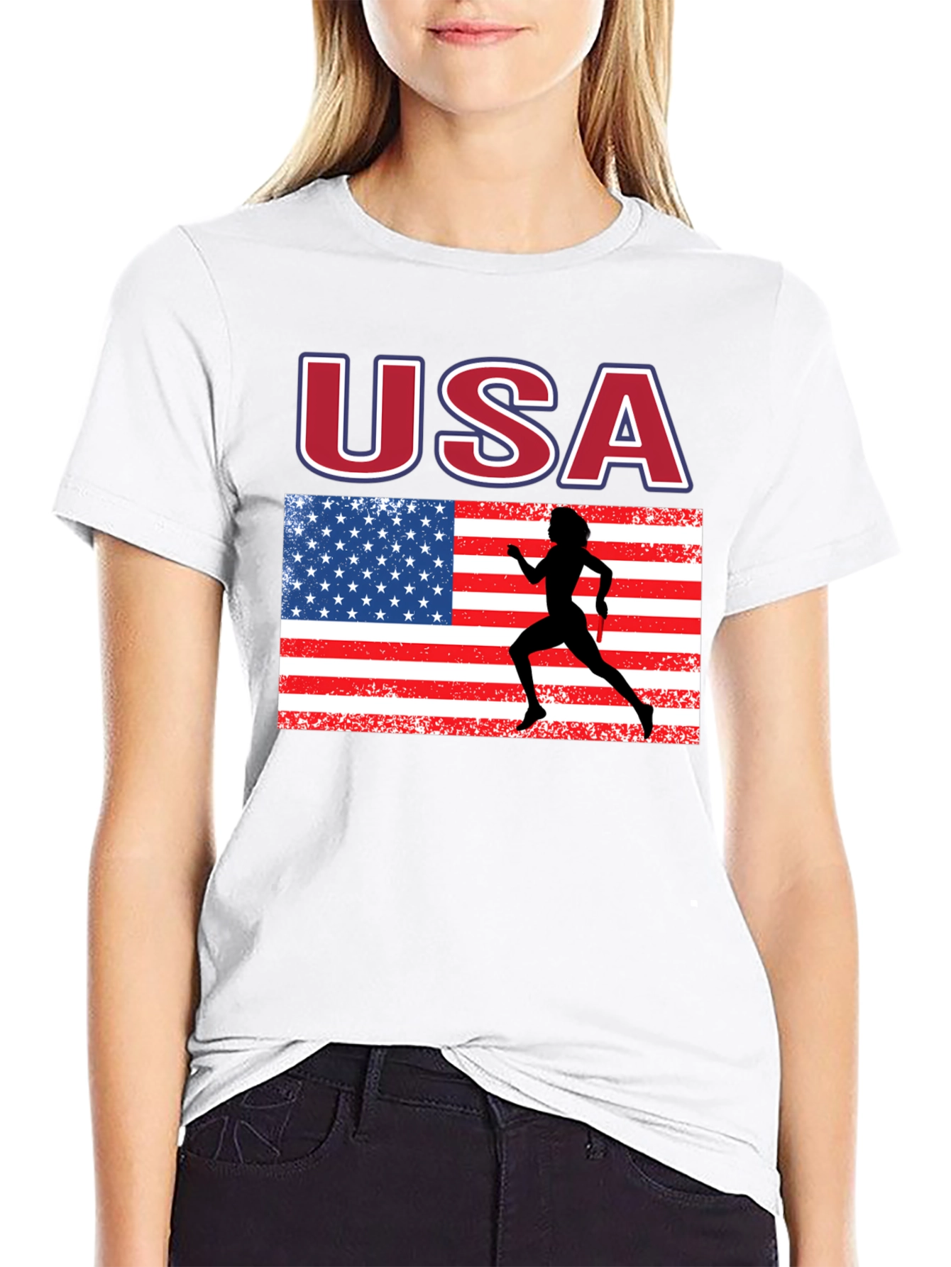 USA Flag Runner Graphic T-Shirt