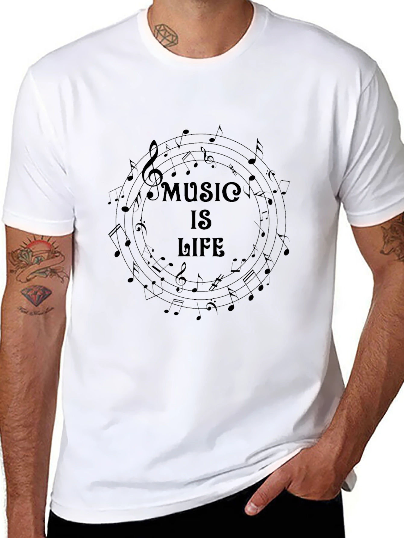 Music is Life Graphic Tee - Black Cotton Blend