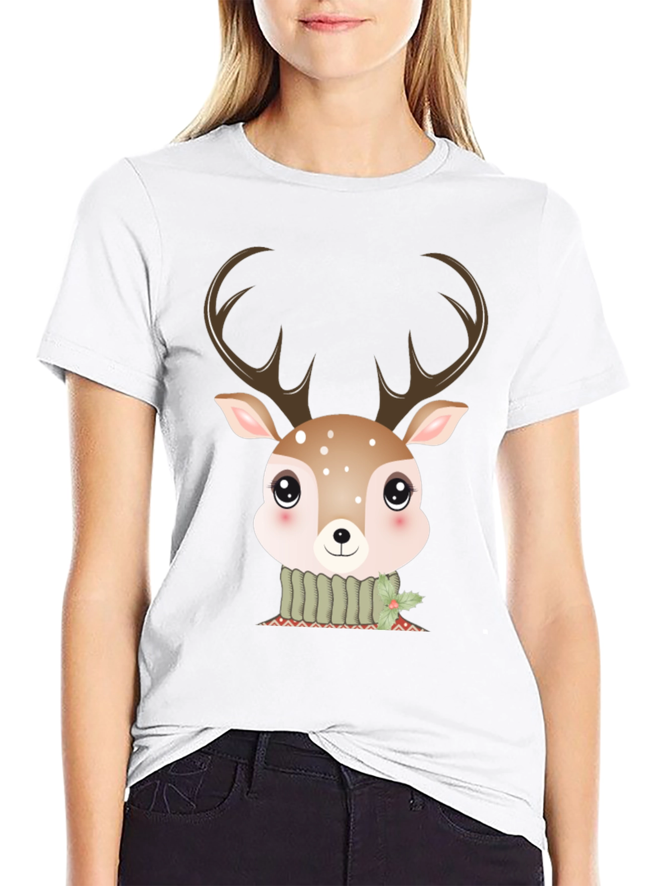 Cute Deer Graphic Tee - Holiday Season
