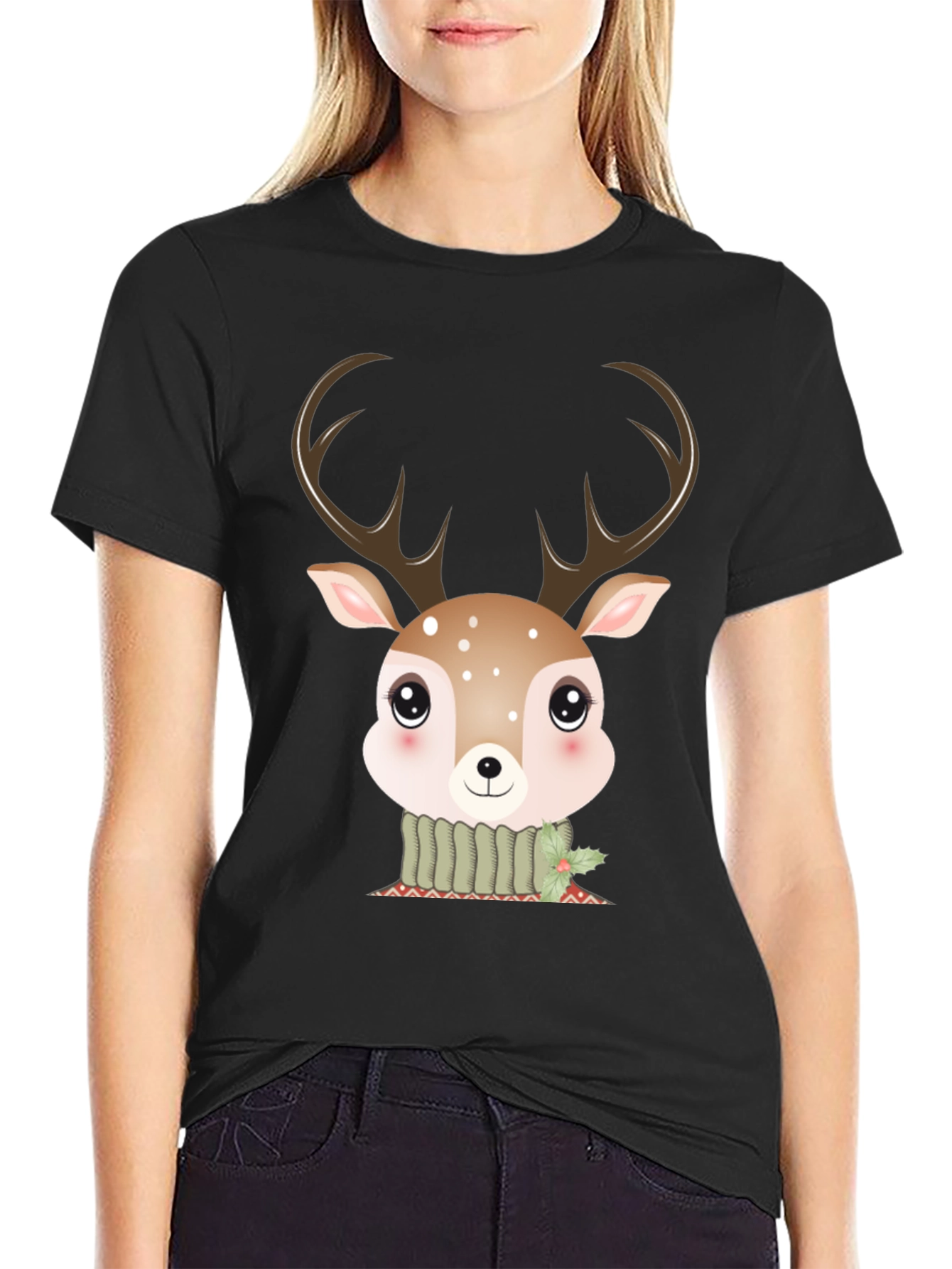 Cute Deer Graphic Tee - Holiday Season