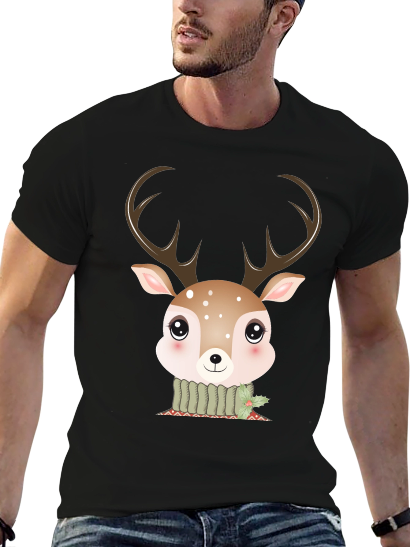 Cute Deer Graphic Tee - Holiday Season