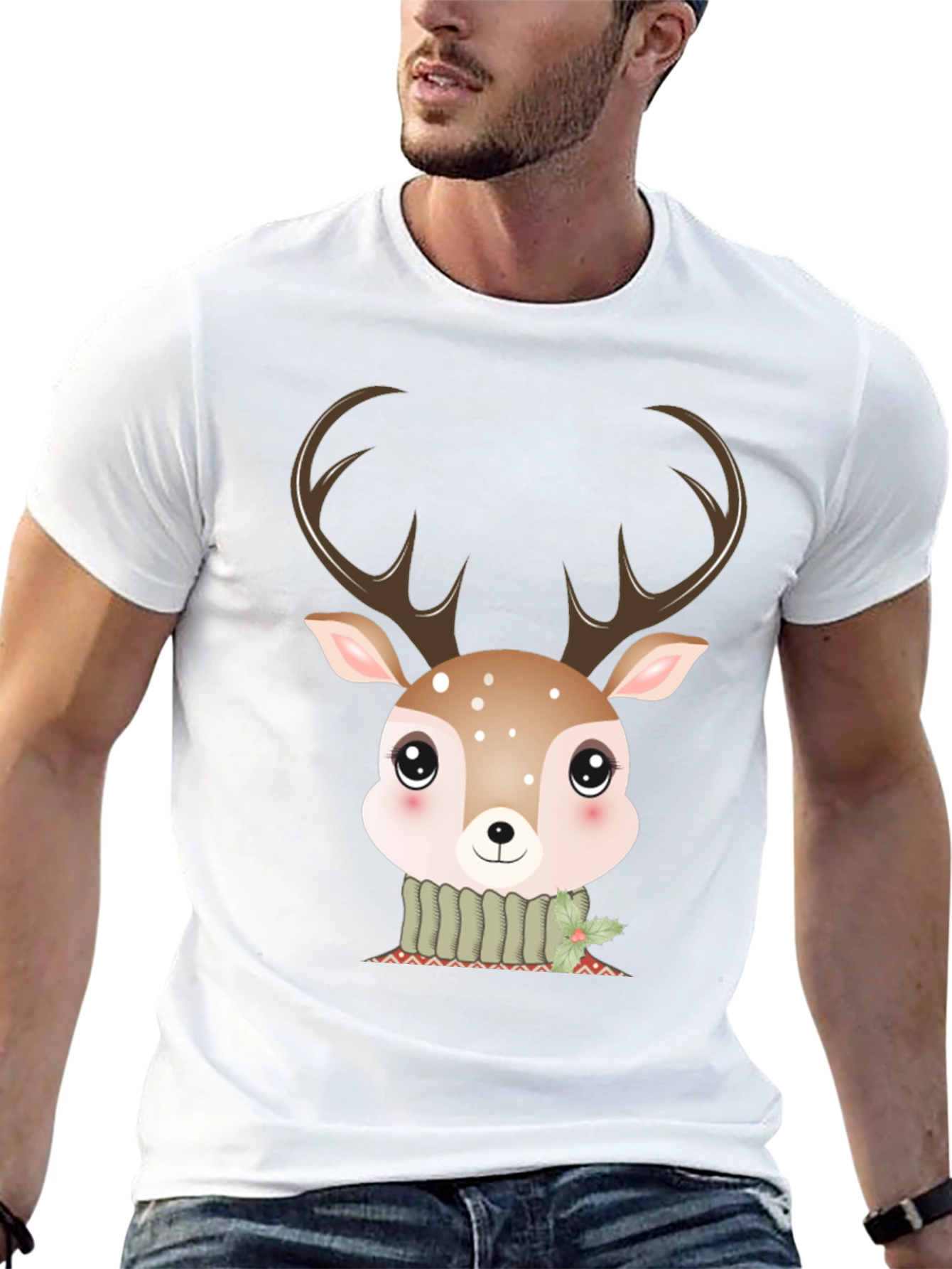 Cute Deer Graphic Tee - Holiday Season