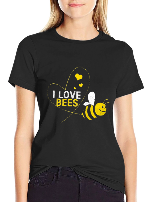 I Love Bees Graphic T-Shirt - Black Crew Neck Tee