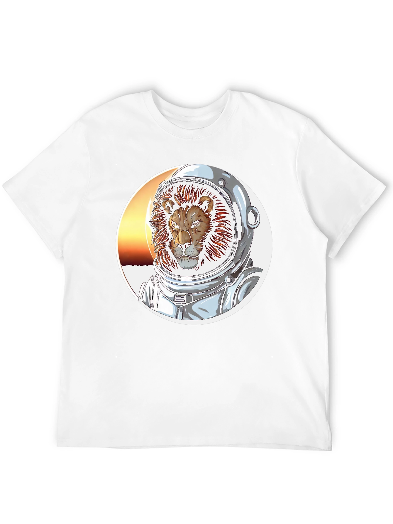 Lion Astronaut Graphic Print Black T-Shirt