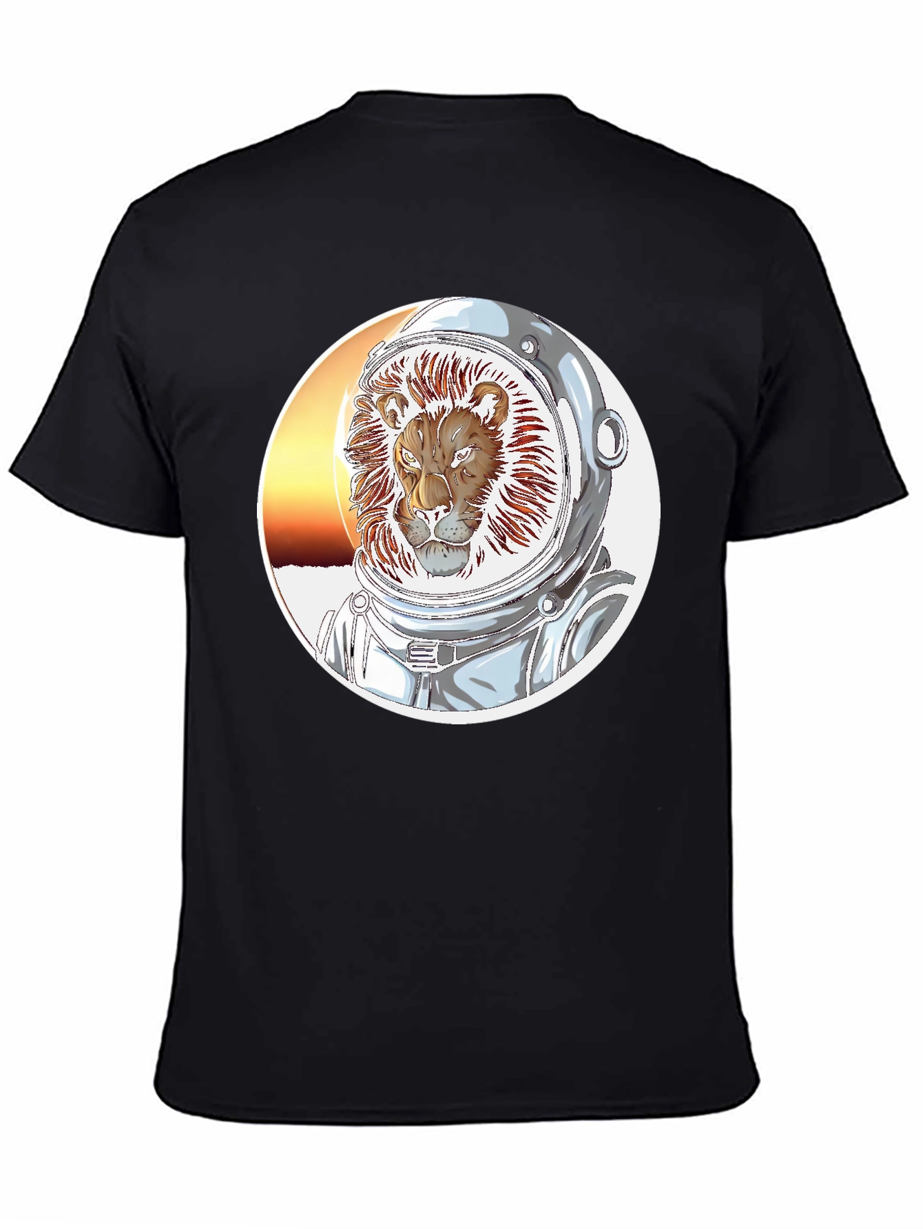 Lion Astronaut Graphic Print Black T-Shirt
