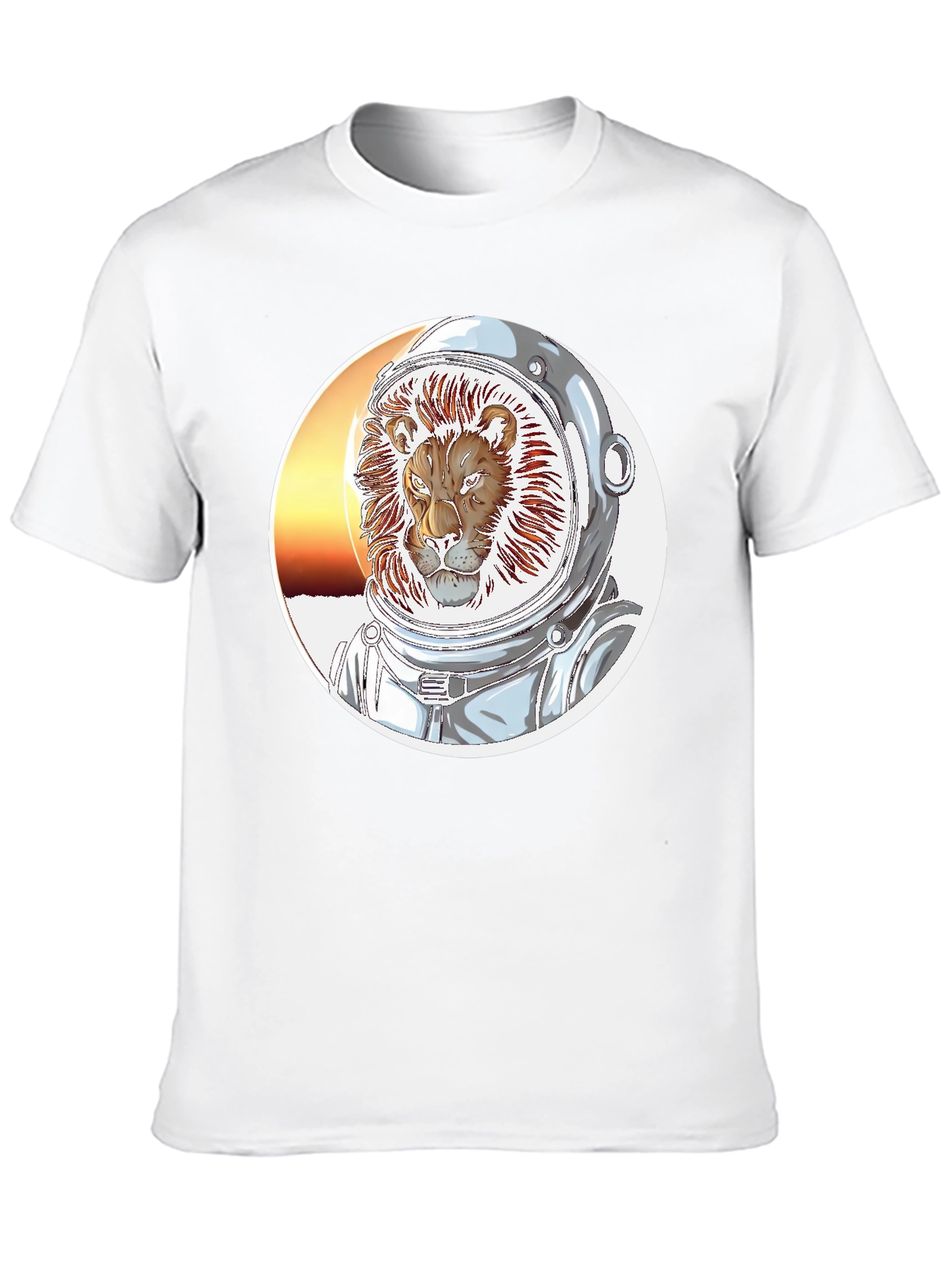 Lion Astronaut Graphic Print Black T-Shirt