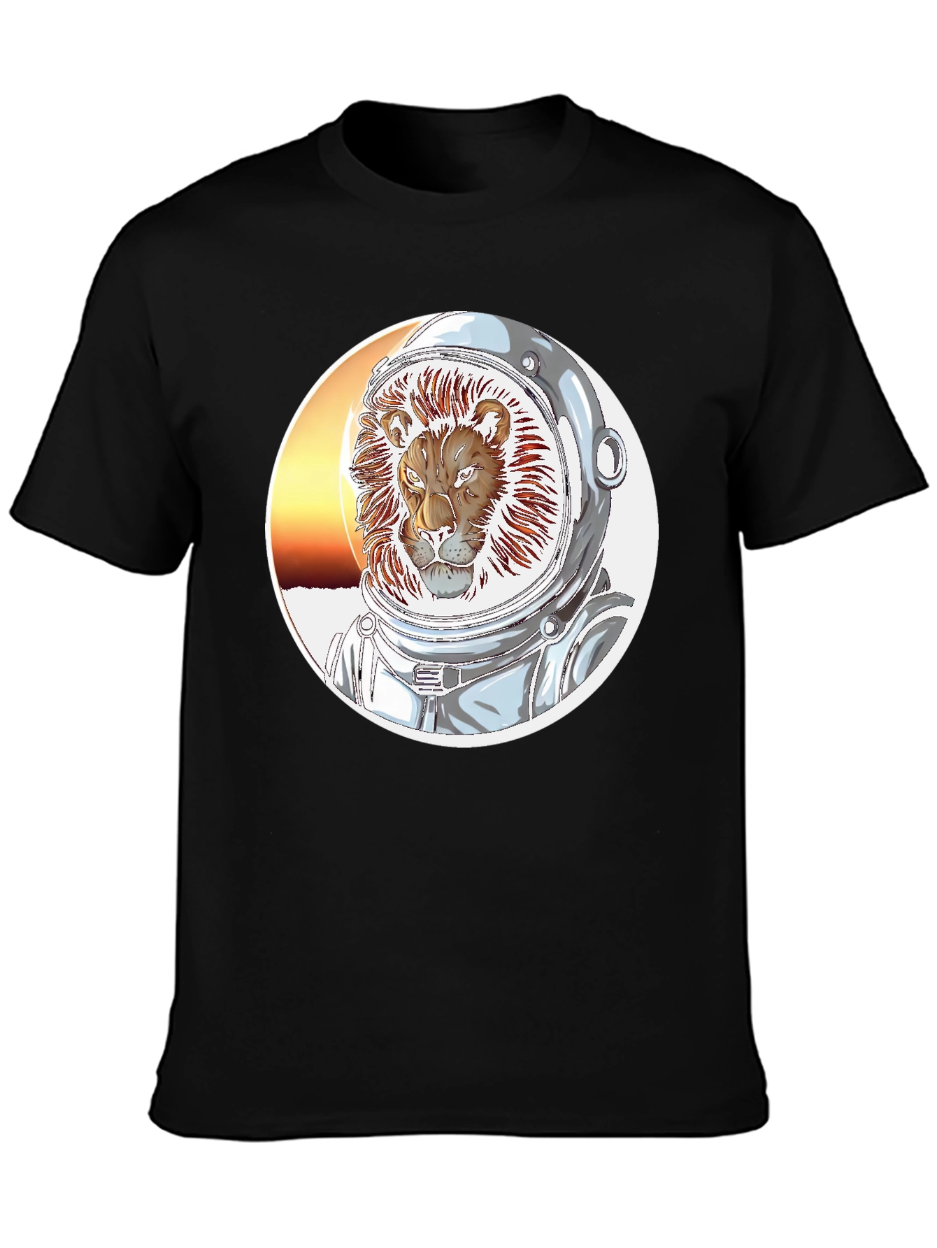 Lion Astronaut Graphic Print Black T-Shirt