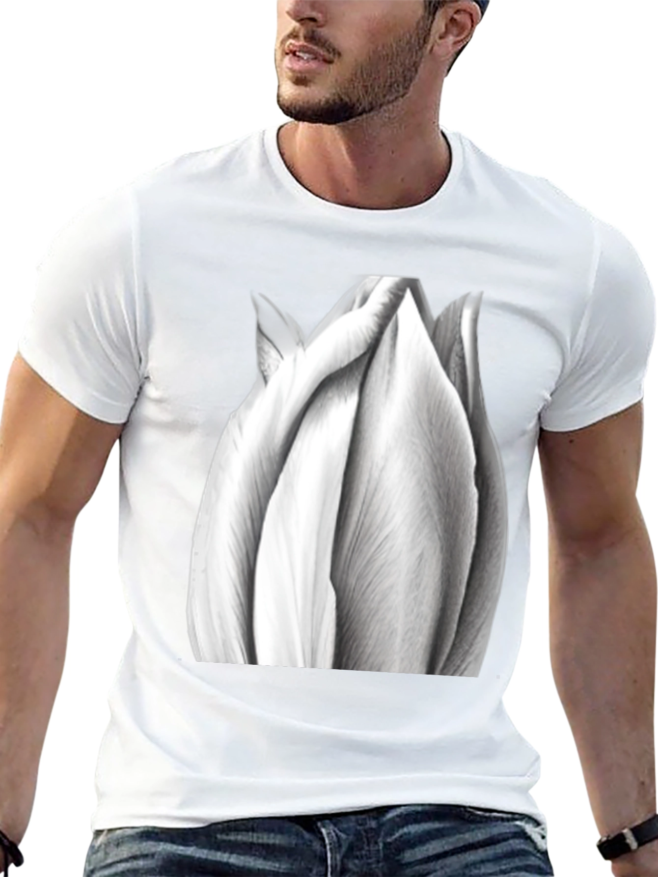 Monochrome Tulip Tee - Artistic Flower Graphic