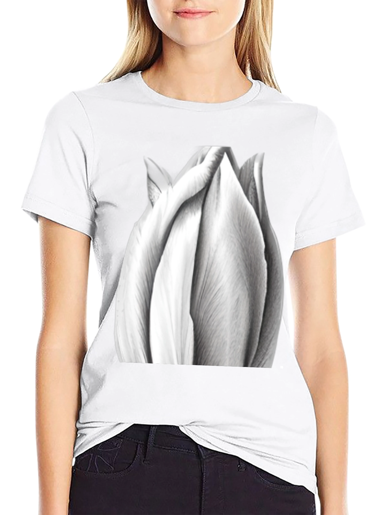 Monochrome Tulip Tee - Artistic Flower Graphic