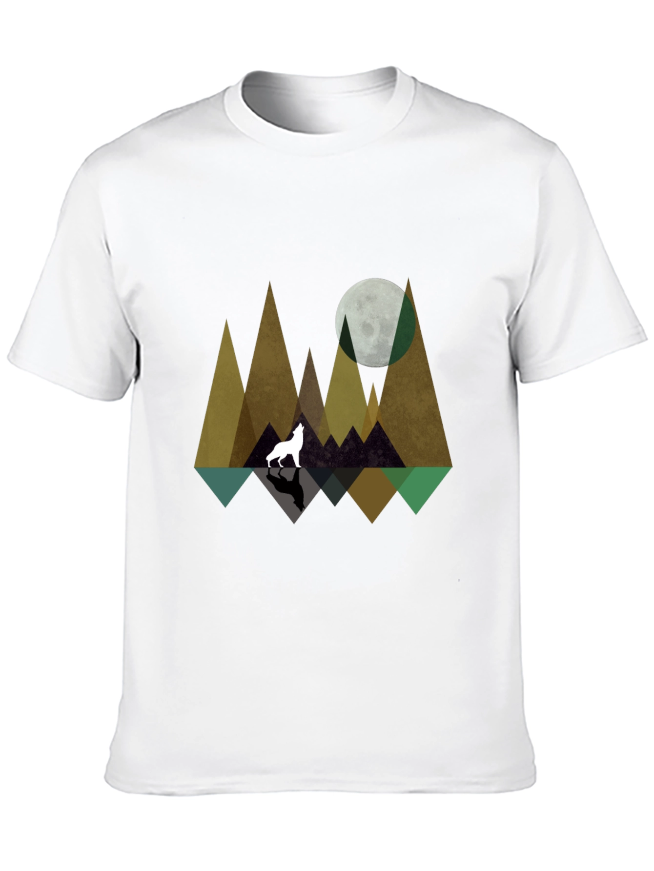 Geometric Wolf & Moon Graphic Tee - Black