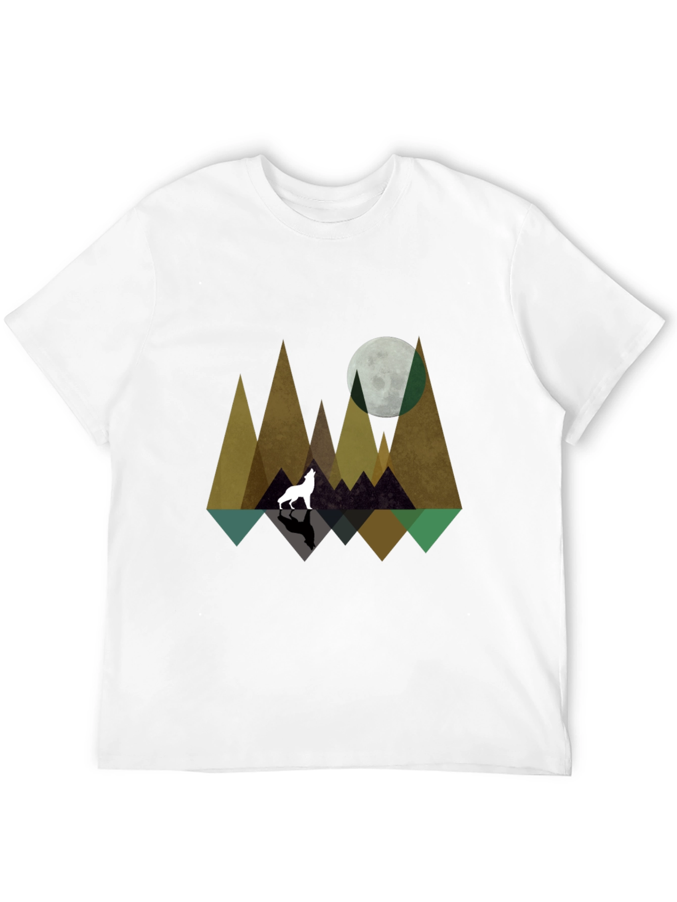 Geometric Wolf & Moon Graphic Tee - Black
