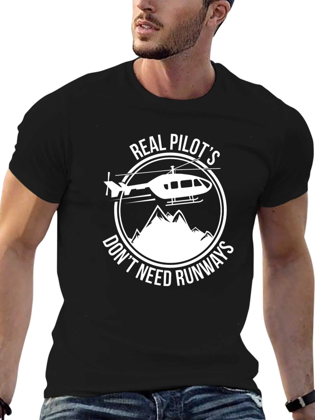 Real Pilots Helicopter T-Shirt - Black