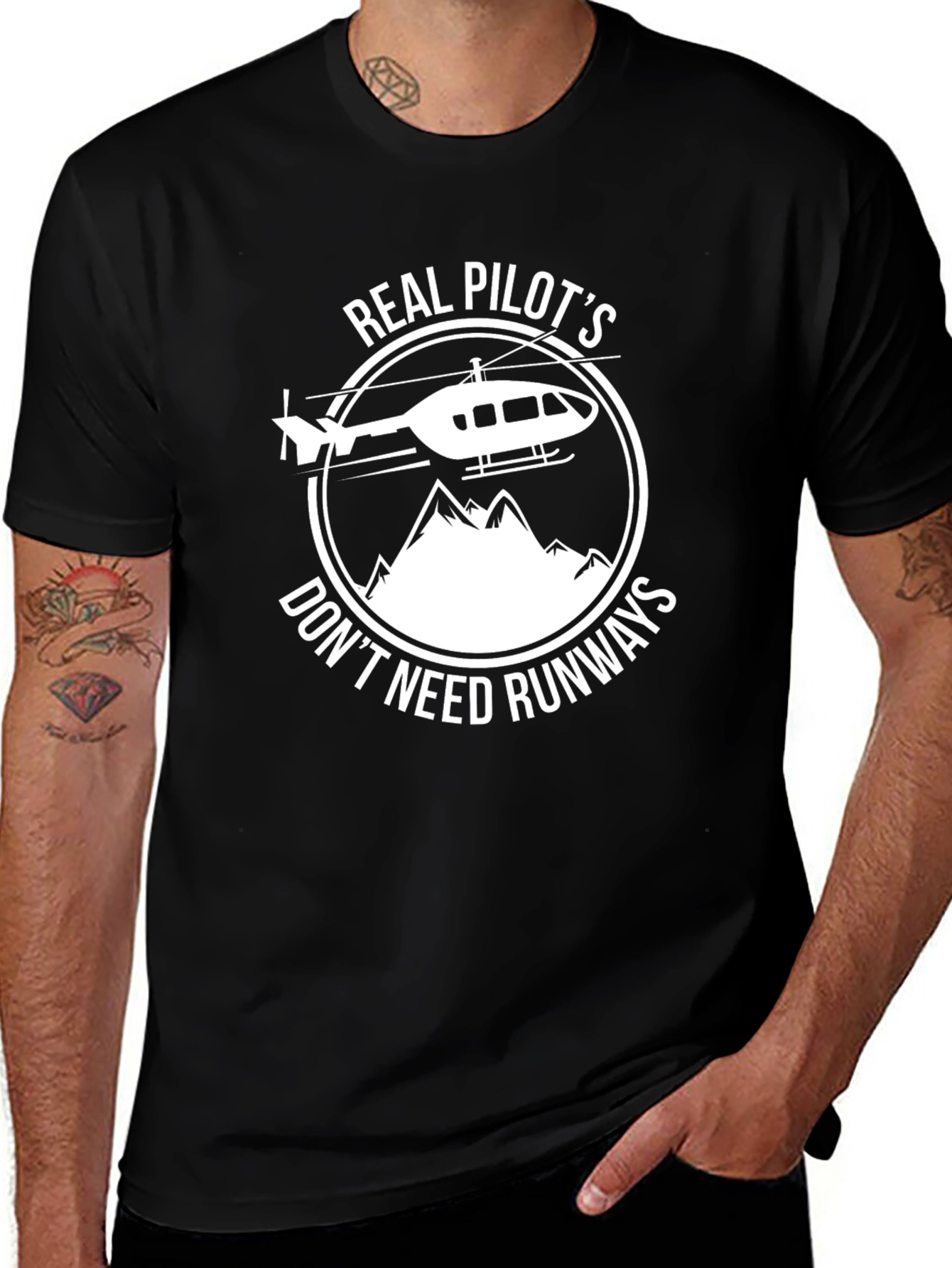 Real Pilots Helicopter T-Shirt - Black
