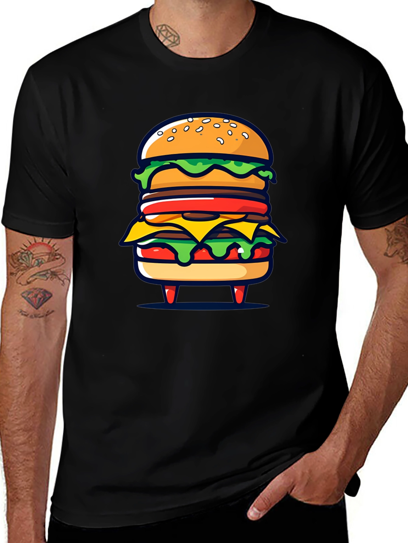 Burger Graphic Black T-Shirt