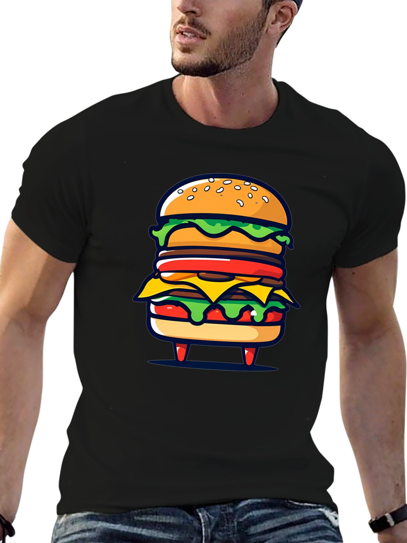 Burger Graphic Black T-Shirt