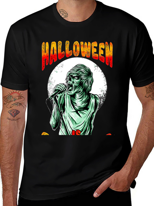 Halloween Zombie Singer Graphic Tee - Black