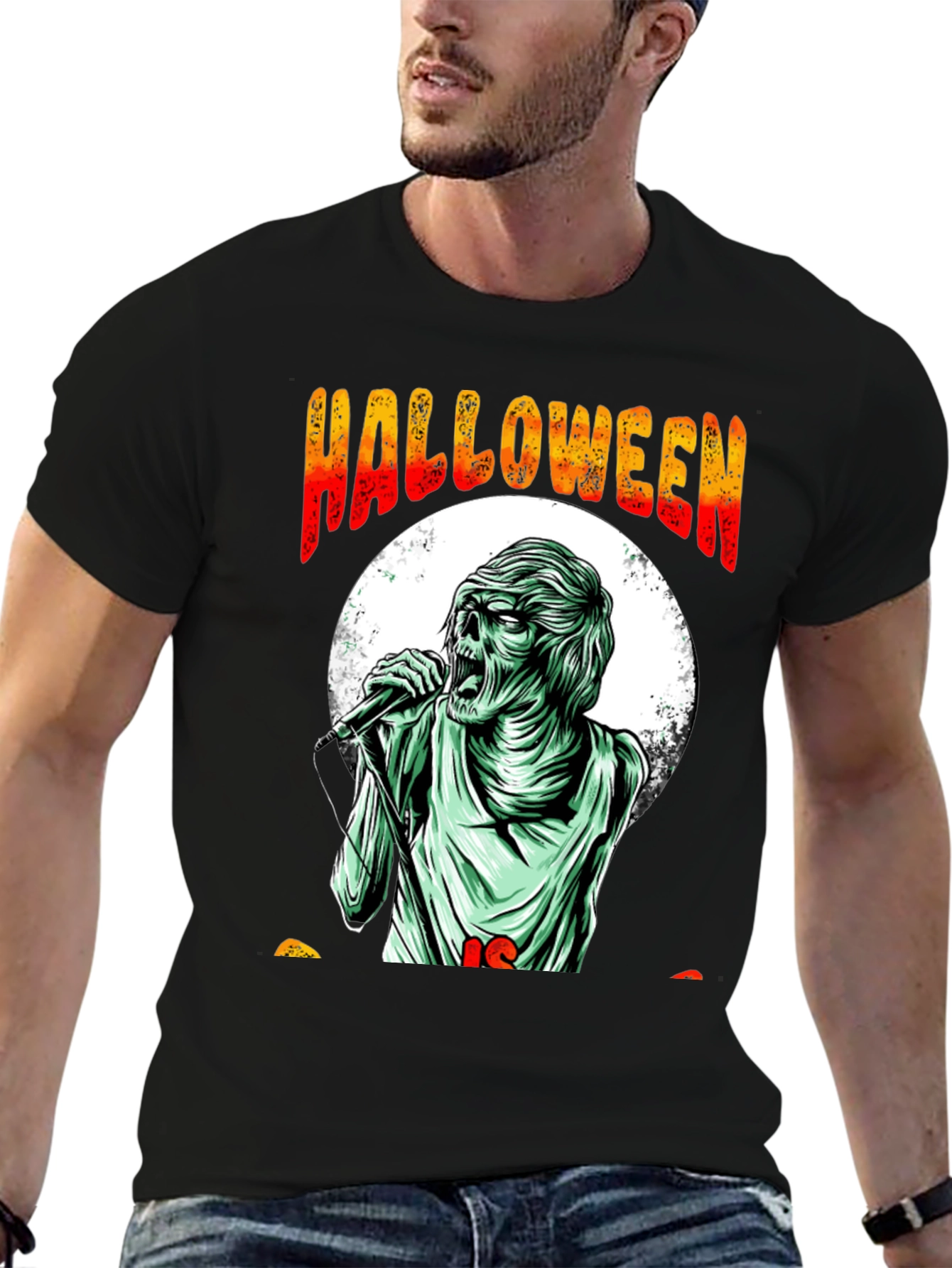 Halloween Zombie Singer Graphic Tee - Black