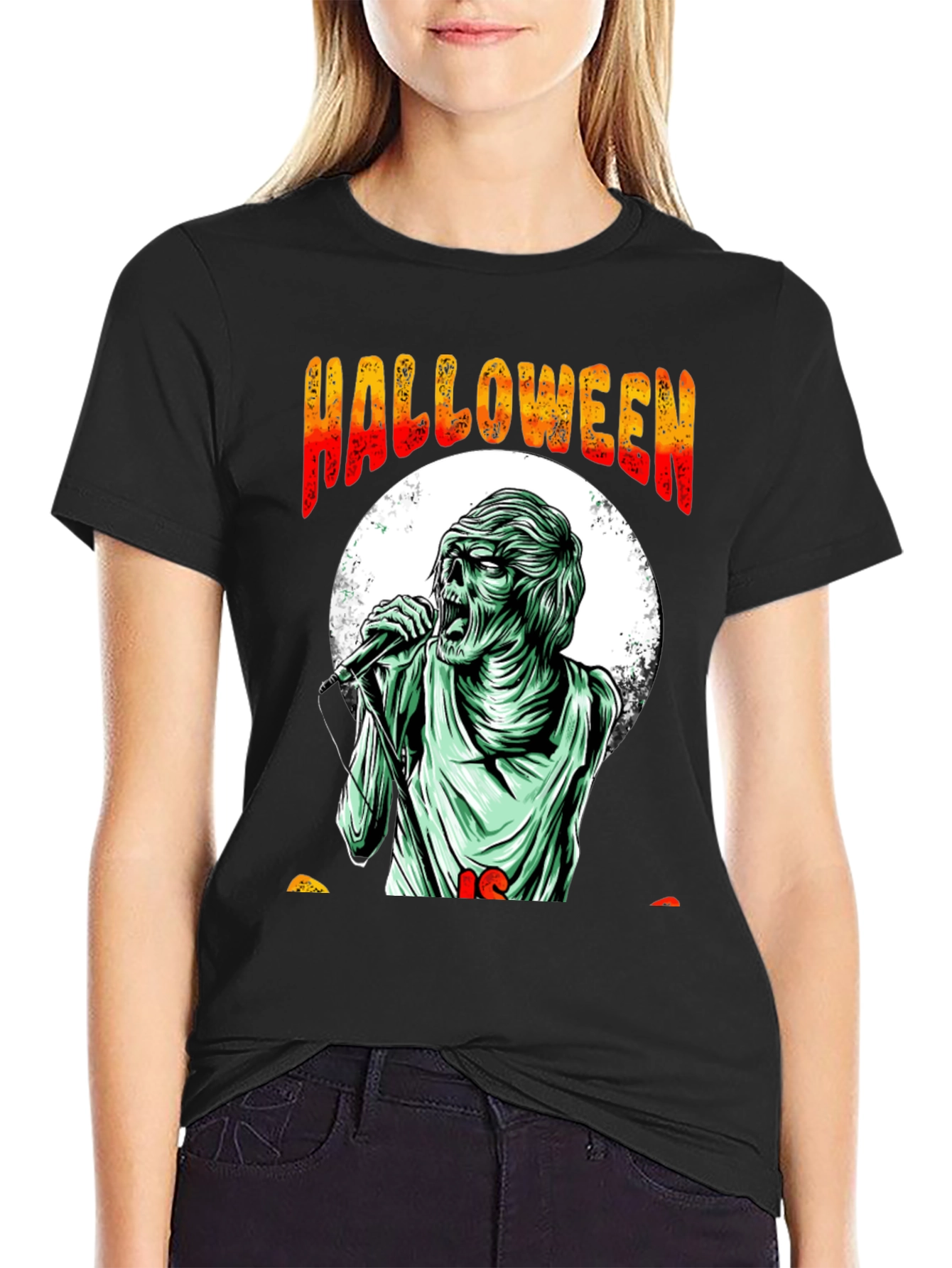 Halloween Zombie Singer Graphic Tee - Black