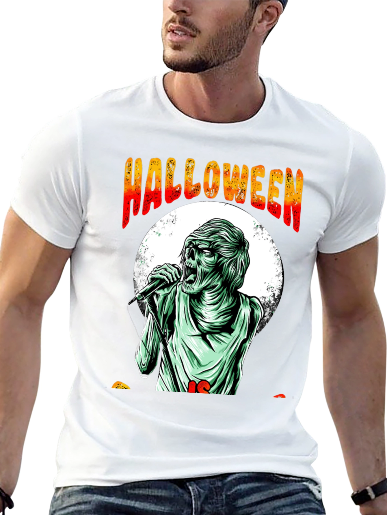 Halloween Zombie Singer Graphic Tee - Black