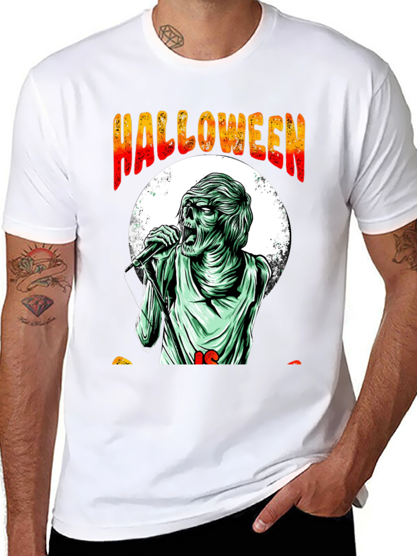 Halloween Zombie Singer Graphic Tee - Black