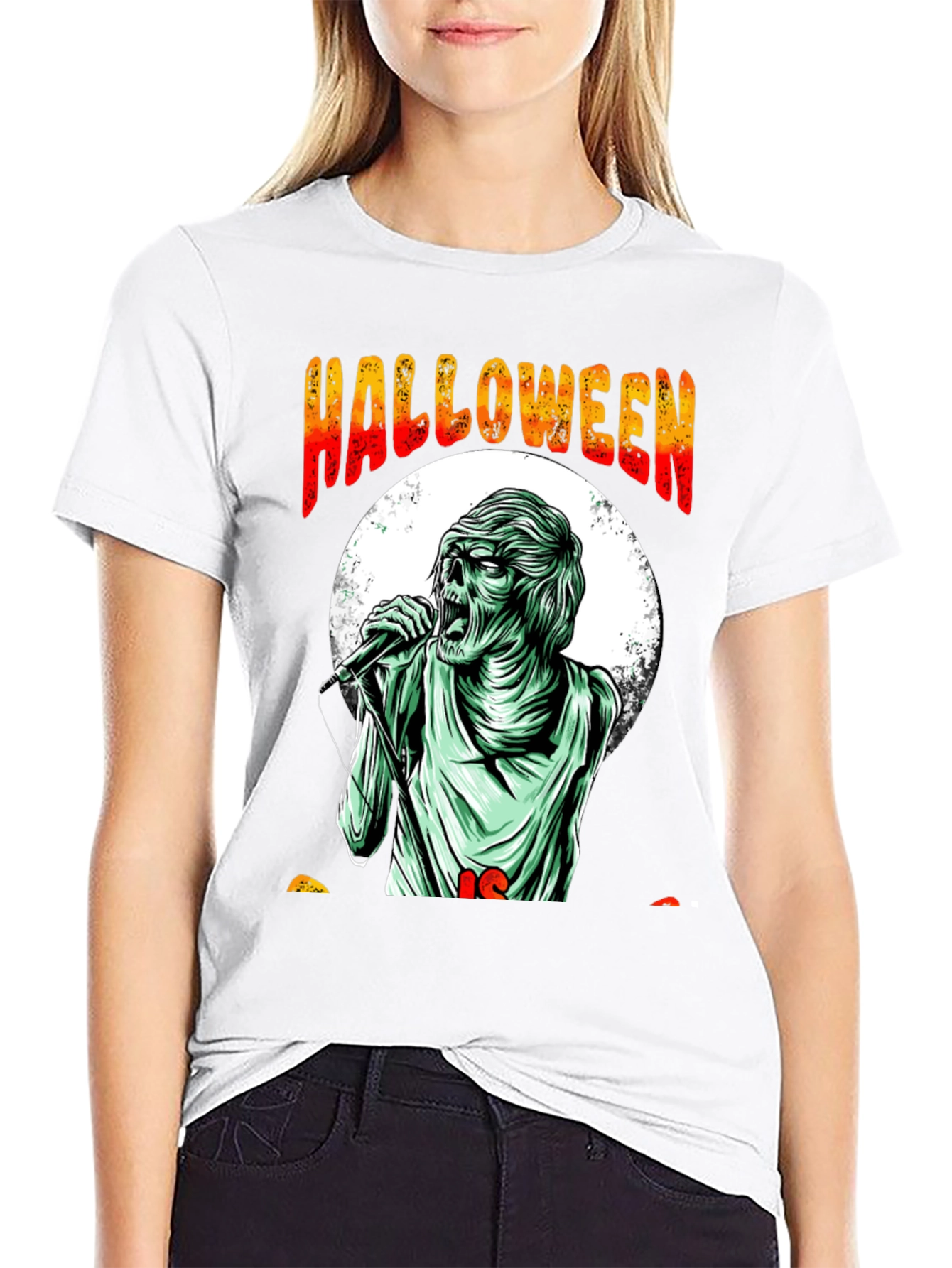 Halloween Zombie Singer Graphic Tee - Black