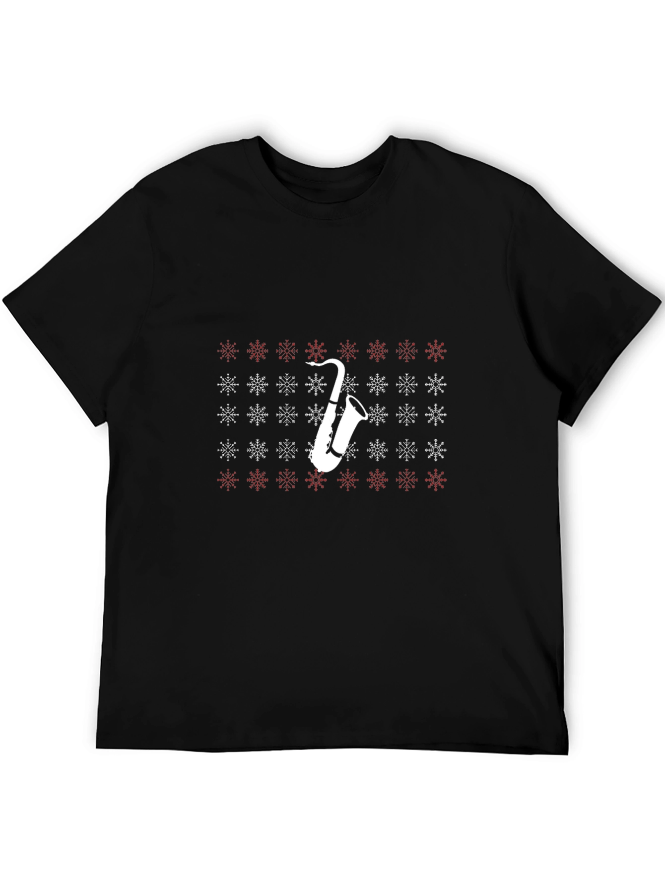 Saxophone Snowflake Pattern Black T-Shirt