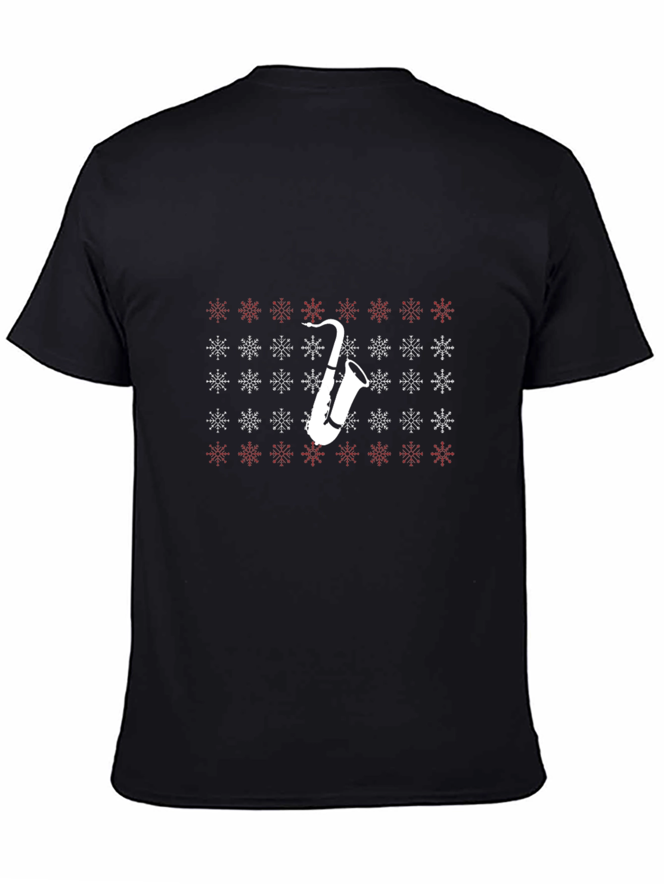 Saxophone Snowflake Pattern Black T-Shirt